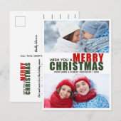 鮮やかな赤と緑のクリスマスおめでとう2枚の写真のポストカード シーズンポストカード (正面/裏面)