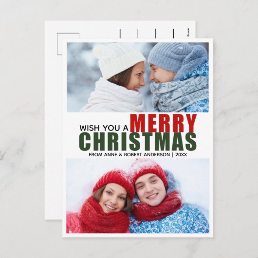 鮮やかな赤と緑のメリクリ2枚写真ポストカード シーズンポストカード (正面/裏面)