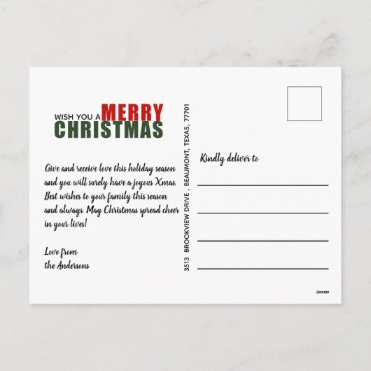 鮮やかな赤と緑のメリクリ2枚写真ポストカード シーズンポストカード (裏面)