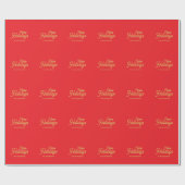 鮮やかな赤と金の色のクリスマスファミリー ラッピングペーパー (フラット)