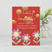 鮮やかな赤と金色の私の誕生日招待状 招待状 (スタンド正面)