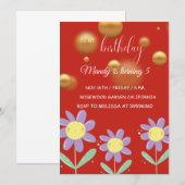 鮮やかな赤と金色の私の誕生日招待状 招待状 (正面/裏面)