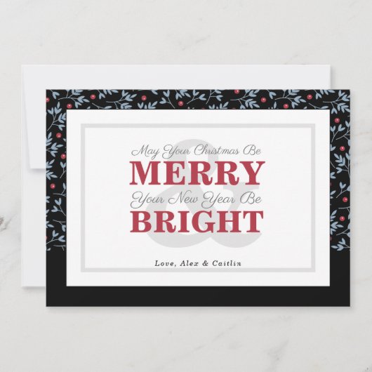 鮮やかな赤と青のホリデーグリーン写真カード シーズンカード (正面)