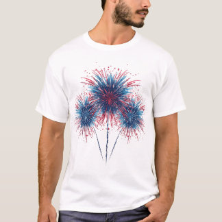 鮮やかな赤と青の花火の爆発 グラフィックアート Tシャツ