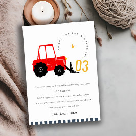 鮮やかな赤と黄色のショベルカー 子供向け 誕生日パーティー すべての年齢 サンキューカード