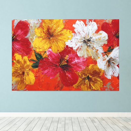 鮮やかな赤と黄色の花の抽象的な壁のアート キャンバスプリント (インサイチュ (ウッドフロア))