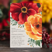 鮮やかな赤と黄色の花をあしらったエレガントな結婚式の招待状 招待状