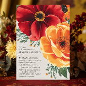 鮮やかな赤と黄色の花をあしらったエレガントな結婚式の招待状 招待状