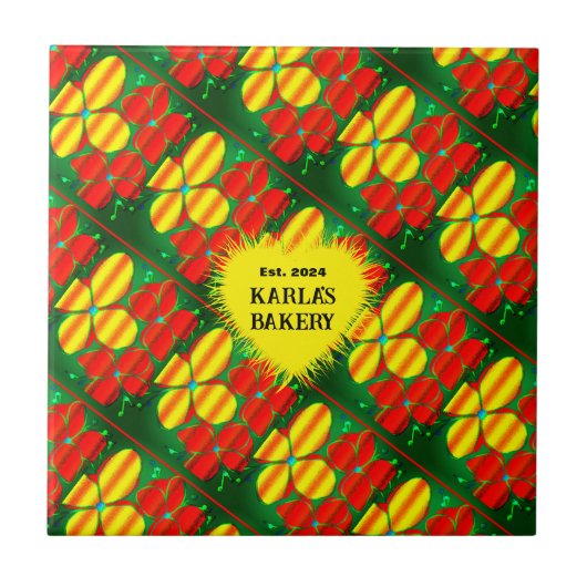 鮮やかな赤と黄色の花セラミックタイル タイル (正面)