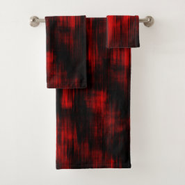 鮮やかな赤と黒のスクラッチスポット バスタオルセット