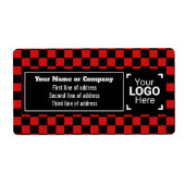 鮮やかな赤と黒のチェック柄 小規模ビジネス ラベル (正面)