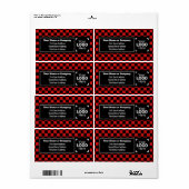鮮やかな赤と黒のチェック柄 小規模ビジネス ラベル (フルシート)