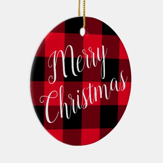 鮮やかな赤と黒のバッファローはメリークリスマス セラミックオーナメント (右)
