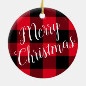 鮮やかな赤と黒のバッファローはメリークリスマス セラミックオーナメント (裏面)