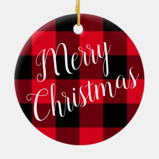 鮮やかな赤と黒のバッファローはメリークリスマス セラミックオーナメント (裏面)