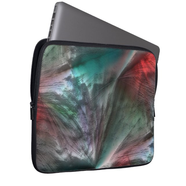 鮮やかな赤に銀色の緑のミントのデジタルスケリー ラップトップスリーブ (正面右)