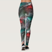 鮮やかな赤に銀色の緑のミントのデジタルスケリー レギンス (裏面)