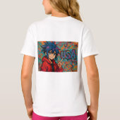 鮮やかな赤のアニメUSAグラフィックTシャツ Tシャツ (裏面)