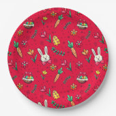 鮮やかな赤のイースターパターン紙プレート ペーパープレート (正面)