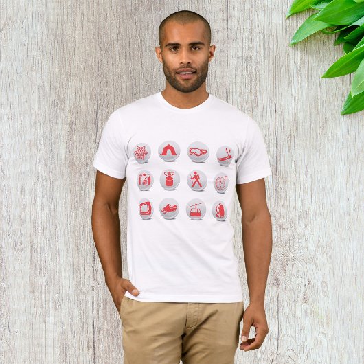 鮮やかな赤のウィンタースポーツ&キャンピングアイコン Tシャツ