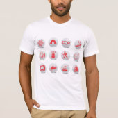 鮮やかな赤のウィンタースポーツ&キャンピングアイコン Tシャツ (正面)