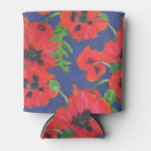 鮮やかな赤のオリエンタルポピーの模様（青） 缶クーラー (正面)