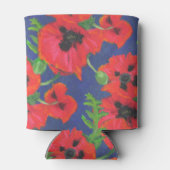 鮮やかな赤のオリエンタルポピーの模様（青） 缶クーラー (裏面)