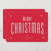 鮮やかな赤のクリスマス レトロスター フラット シーズンカード (正面/裏面)