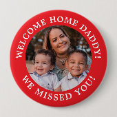 鮮やかな赤のシンプルなメッセージ アーチ型テキストと写真 缶バッジ (正面)