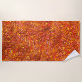 鮮やかな赤のテクスチャと黄色の色合い ビーチタオル (正面)