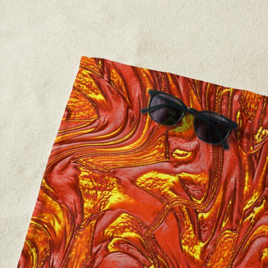 鮮やかな赤のテクスチャと黄色の色合い ビーチタオル (インサイチュ)