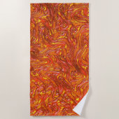 鮮やかな赤のテクスチャと黄色の色合い ビーチタオル (正面)