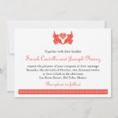 鮮やかな赤のペペル・ピカド・スタイルのラブバード 招待状 (正面)