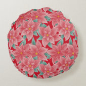 鮮やかな赤のポインセチア パーソナライズ モノグラム ラウンドクッション (裏面)