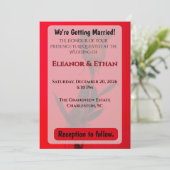 鮮やかな赤のモノクローム シングル ローズ 大胆なウェディング 招待状 (スタンド正面)