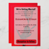 鮮やかな赤のモノクローム シングル ローズ 大胆なウェディング 招待状 (正面/裏面)