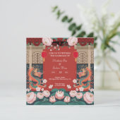 鮮やかな赤の中国風デザイン 招待状 (スタンド正面)