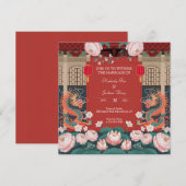 鮮やかな赤の中国風 招待状 (正面/裏面)