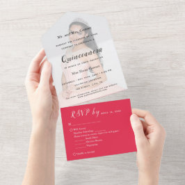 鮮やかな赤の写真用背景 RSVP イベント招待状 オールインワン招待状