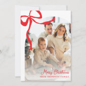 鮮やかな赤の手描きリボンアーチ写真クリスマス シーズンカード (正面)