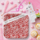 鮮やかな赤の抽象的な雪の結晶パターン#10 ID1009 ペーパープレート (パーティー)