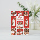鮮やかな赤の楽しいクリスマスフォトコラージュ2025 シーズンポストカード (スタンド正面)