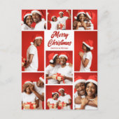 鮮やかな赤の楽しいクリスマスフォトコラージュ2025 シーズンポストカード (正面)
