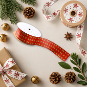 鮮やかな赤の緑の木のパターンクリスマス サテンリボン