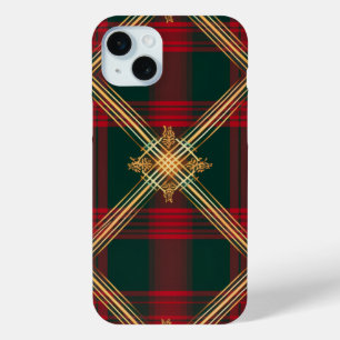 鮮やかな赤の緑の金ゴールドクリスマスプレッドパターン iPhone 15 MINIケース