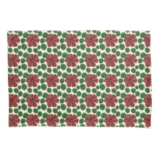 鮮やかな赤の花柄シームレスパターン 枕カバー (正面)