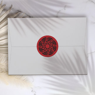 鮮やかな赤の花柄 ラウンドシール