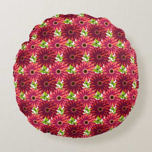 鮮やかな赤の蝶と大胆な花柄 | Bold Floral Pattern with Butterfli ラウンドクッション (正面)
