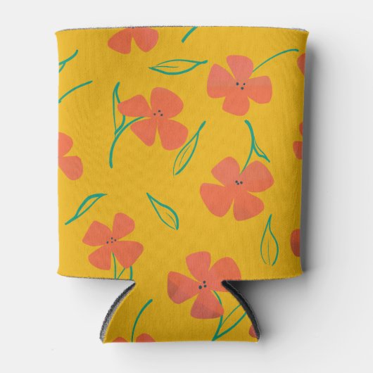 鮮やかな赤みがかったオレンジ色の花を持つクーラーボックス 缶クーラー (正面)