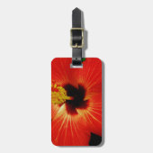 鮮やかな赤オレンジ色のハイビスカスフラワー ラゲッジタグ (正面縦)